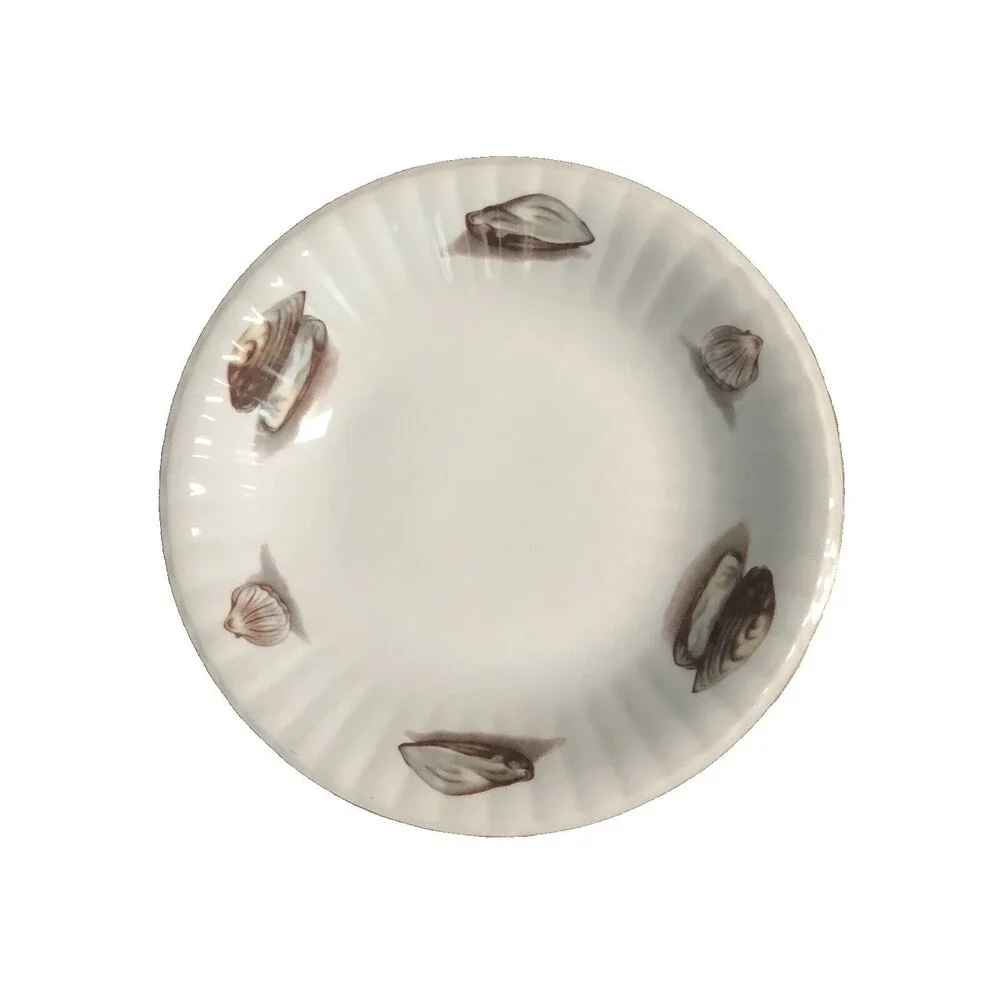 4 Wawel China Clam Oyster Bowls plain Center, Gold Trim 1950s Vintage
